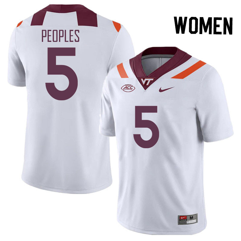 Women #5 Nasir Peoples Virginia Tech Hokies College Football Jerseys Stitched Sale-White